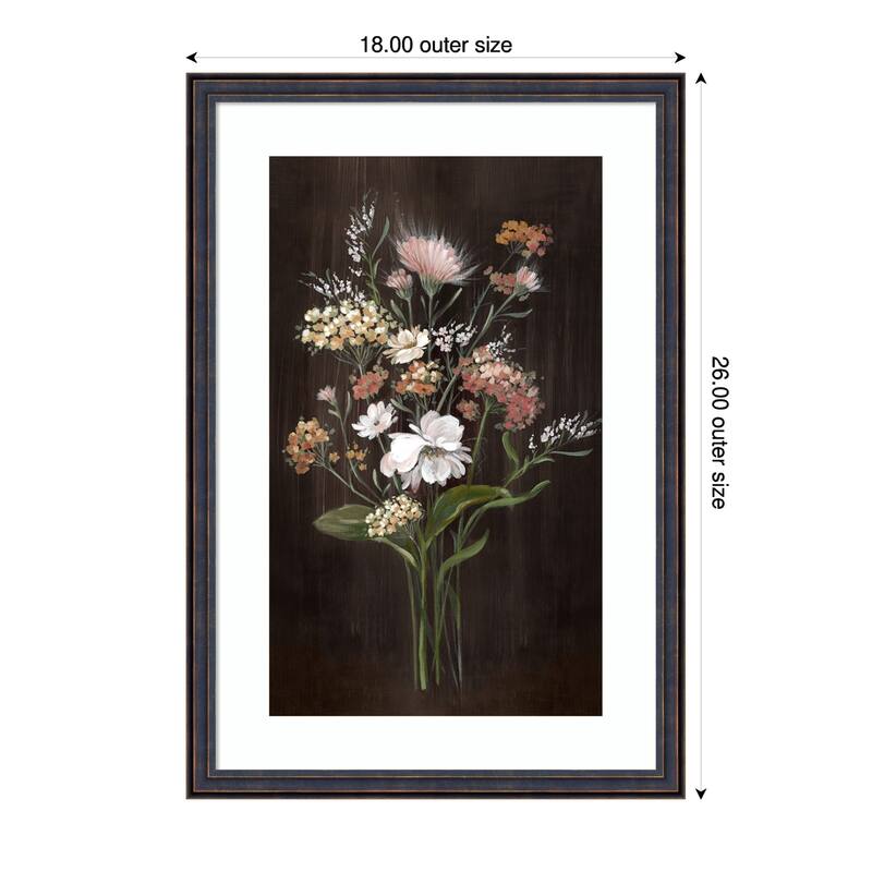 Gentle Blooms on Dark Canvas No. 1 by Alex Black Wood Framed Wall Art Print - Brown