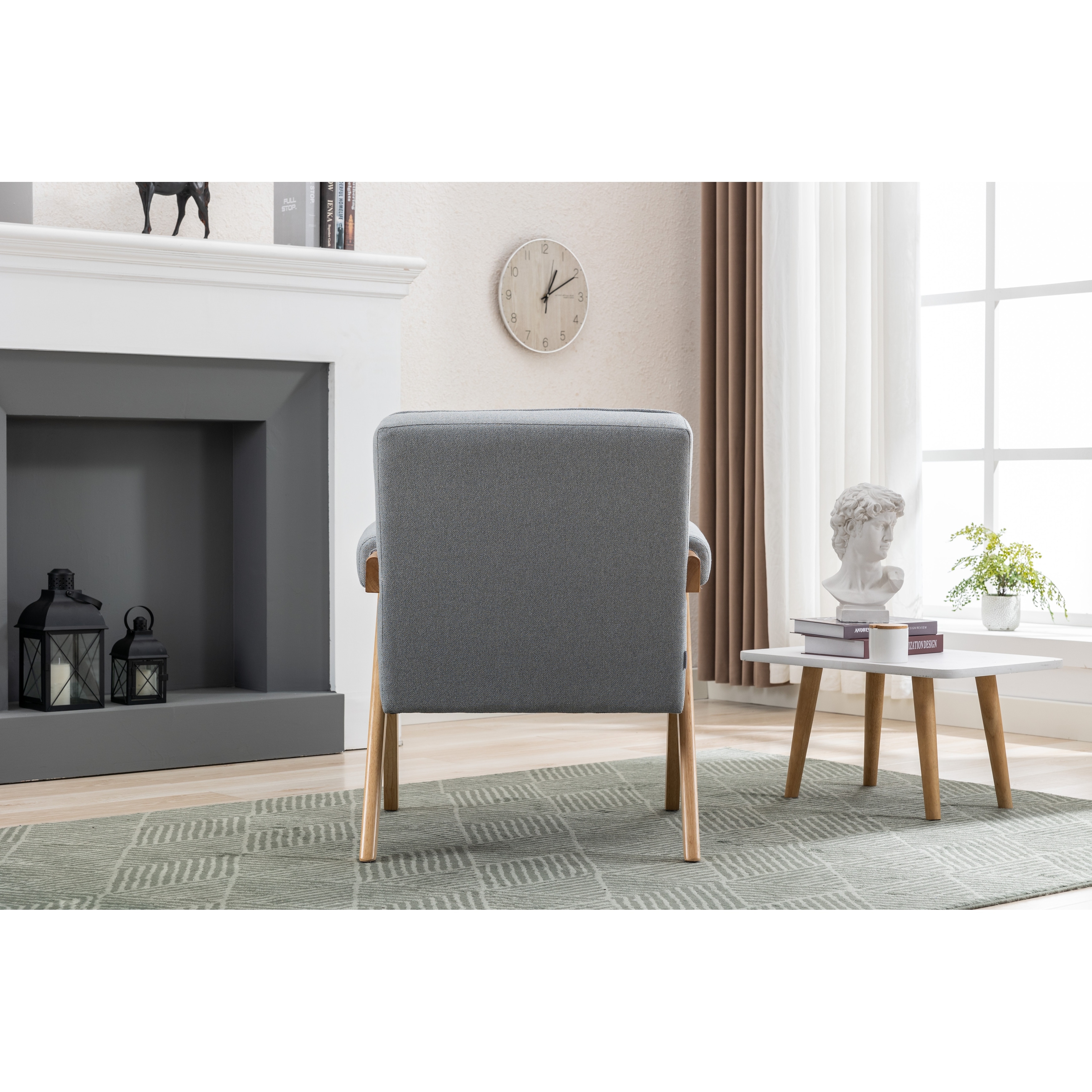Leisure Chair with Solid Wood Armrest Accent Chair Light Gray