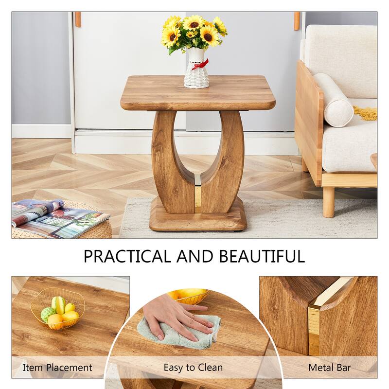 Roomfitters Square MDF Coffee Table with Wood Texture Finish, Minimalist Accent or Side Table for Cozy Interiors, Natural