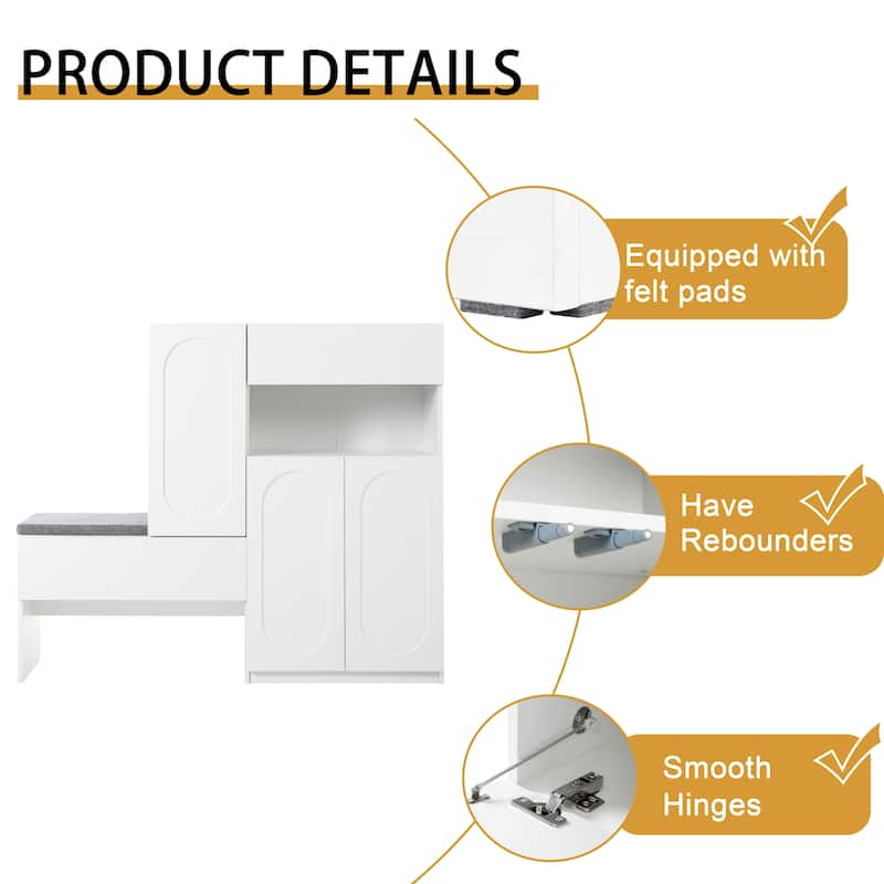 Elegant 2-in-1 Shoe Cabinets with Soft Cushion, Modern Storage Bench with Rebound Devices & Adjustable Shelves