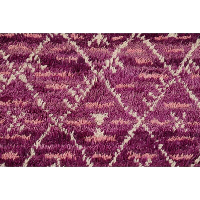 Purple Trellis Plush Moroccan Accent Rug Handmade Wool Carpet - 3'0" x 5'7"
