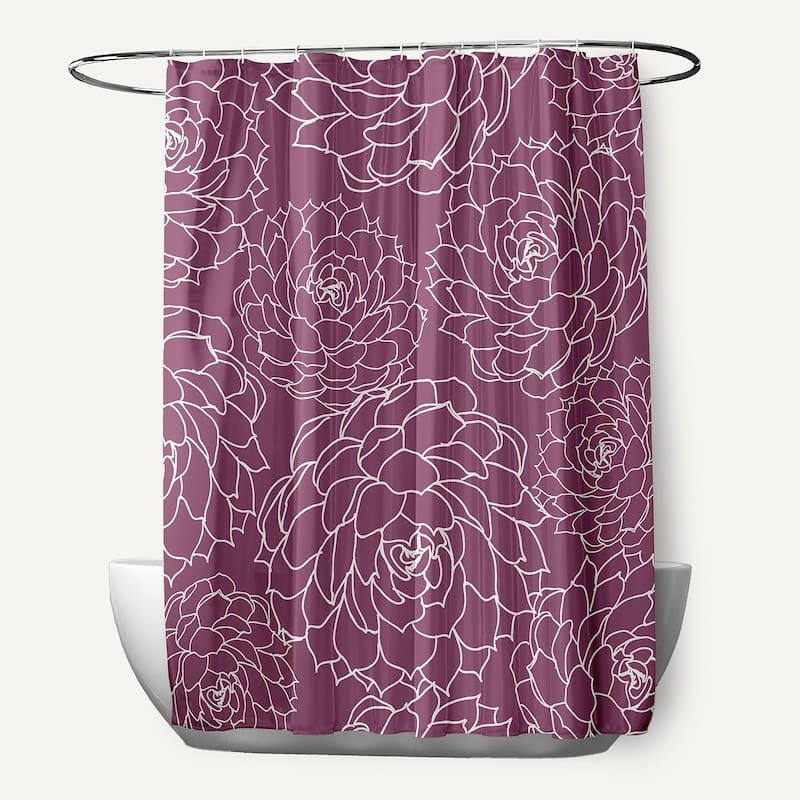 Olena Floral Print Shower Curtain - Purple