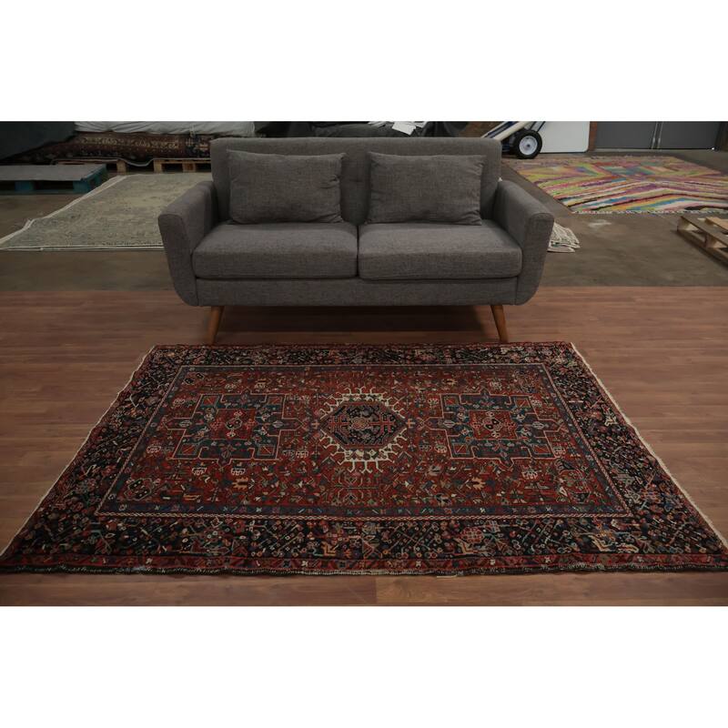 Hand Knotted Oriental 100% Wool Carpet Traditional Tribal Oranges & Rust Gharajeh Area Rug - 6' 4'' X 4' 6''