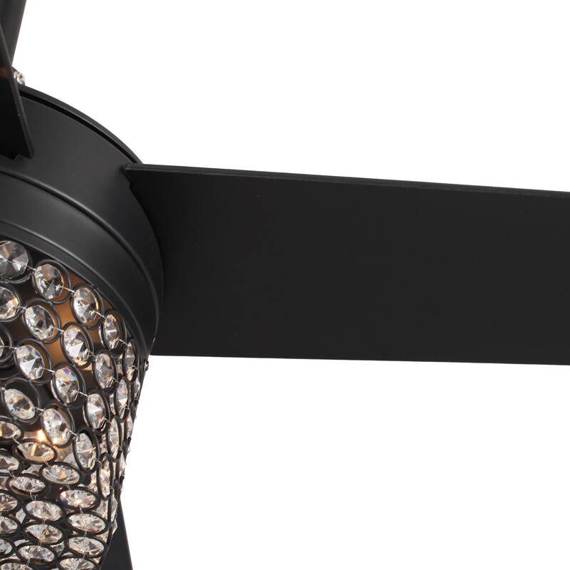 48 in. Modern Black Crystal Chandelier Ceiling Fan with Light Kit and Remote - 48 in. W X 48 in. D X 17 in. H