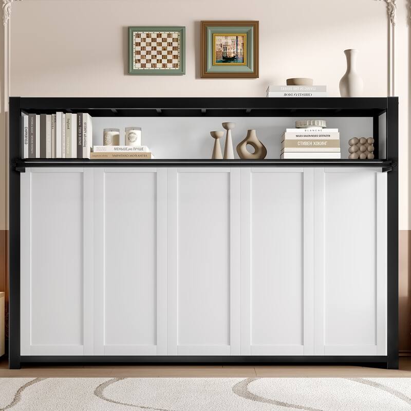 Twin Size Metal Foldable Murphy Bed Frame with Storage Shelves