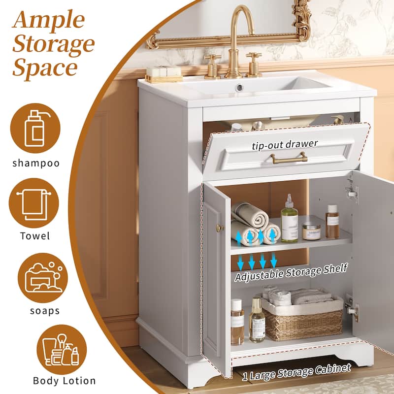 24" Freestanding Bathroom Vanity with White Integrated Ceramic Sink - 24'' x 18.5'' x 33''