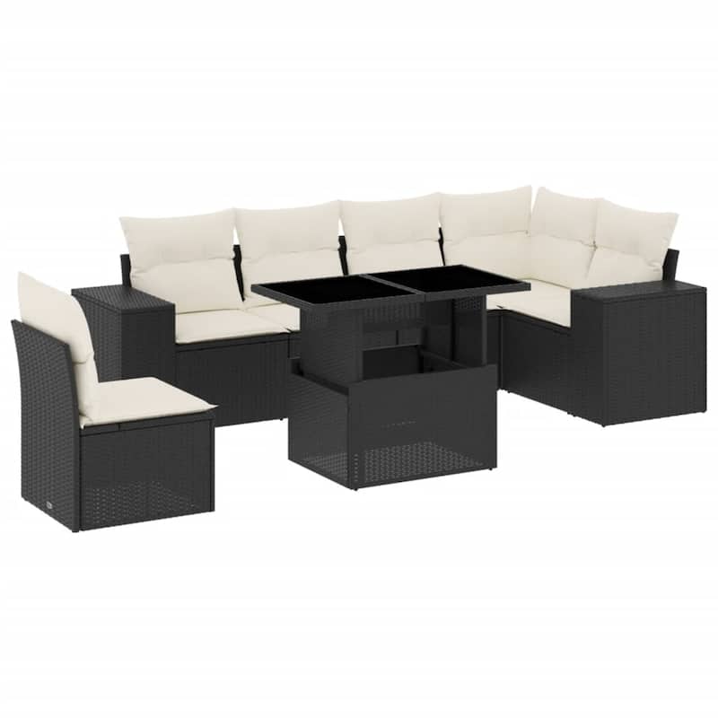 vidaXL Patio Sofa Set with Cushions Outdoor Furniture 7 Piece Poly Rattan - 21.7 x 39.4 x 28.7