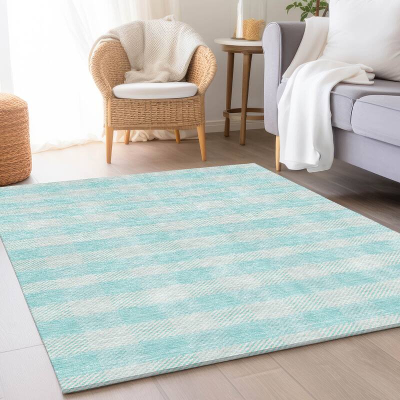 Premium Washable Super Soft Plaid Mayfield Rug - Aqua - 8' x 10'
