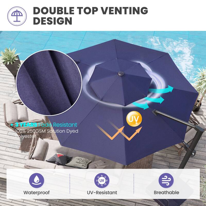 11.5' Cantilever Patio Umbrella with Umbrella Base Stand, Crank Lift, 360 Degree Rotation & Tilt