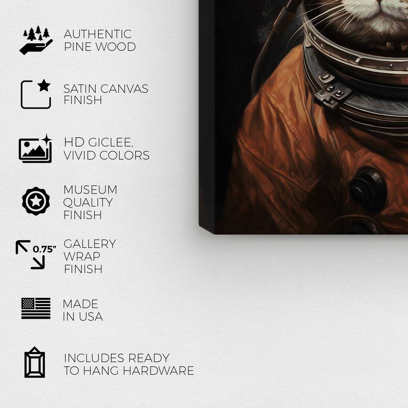 Wynwood Studio Canvas Animals Pilot Aldrin Cat Brown and Cream White Modern & Contemporary Wall Art Canvas Print