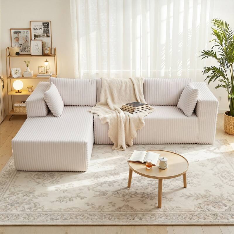 105-in L Casual Beige( Corduroy)-Right Chaise Sectional