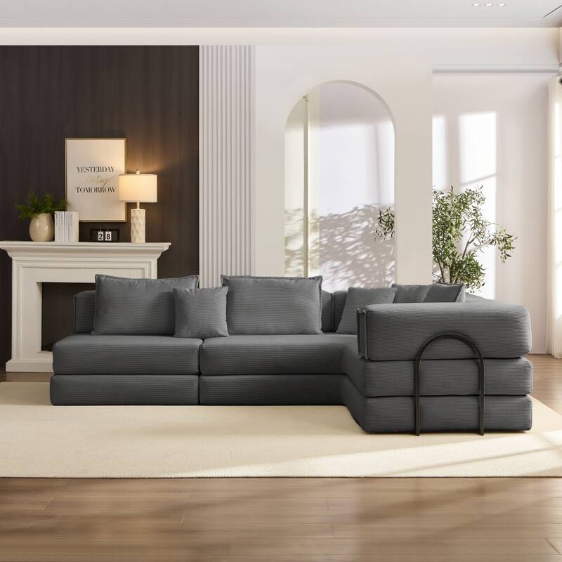 118.2" Modular L-Shaped Oversized Upholstered Sectional Sofa Set with 6 Pillows - Dark Grey