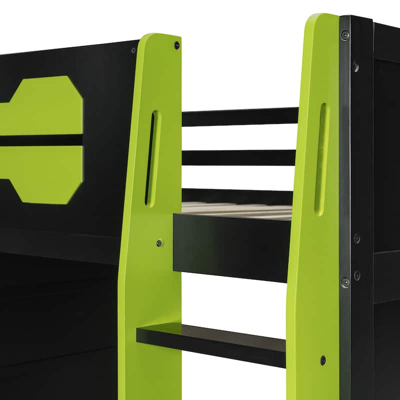 Full Size Gaming Loft Bed Esports-Inspired Bed with Desk Shelves and Charging Station for Gaming Bedroom Setup, Esports Hotels