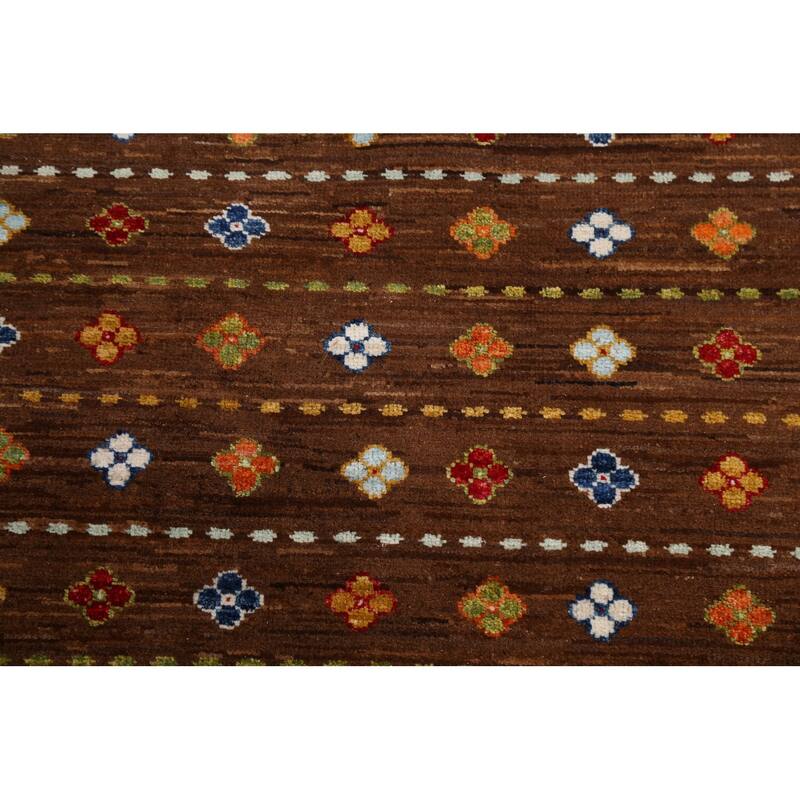 Brown Geometric Kazak Persian Living Room Area Rug Wool Hand-knotted - 6'9" x 9'9"