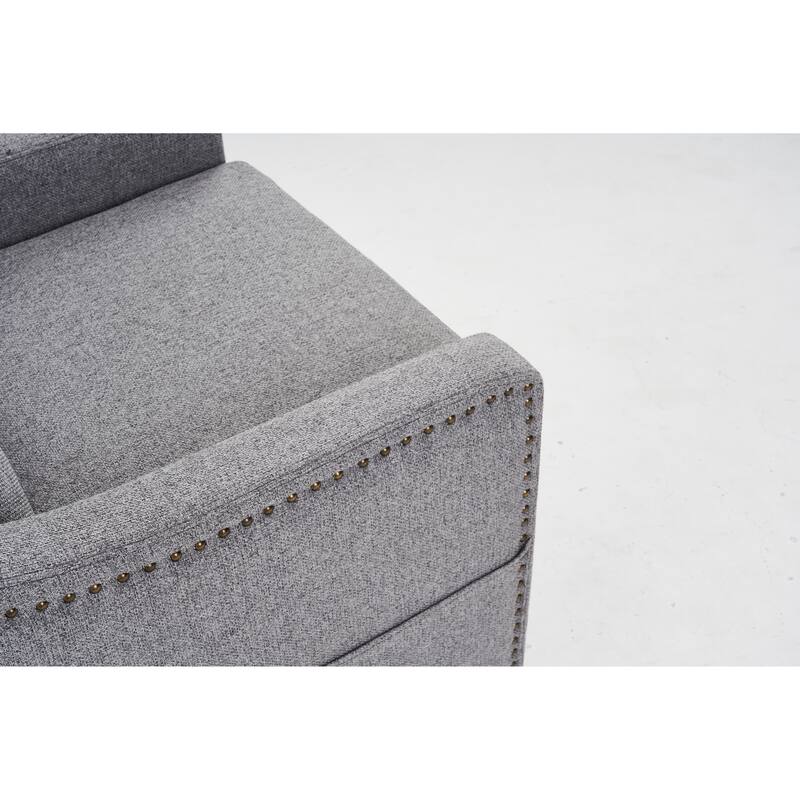 GDFStudio - Liam Modern 360° Swivel Linen Accent Chair with Rivet Detailing