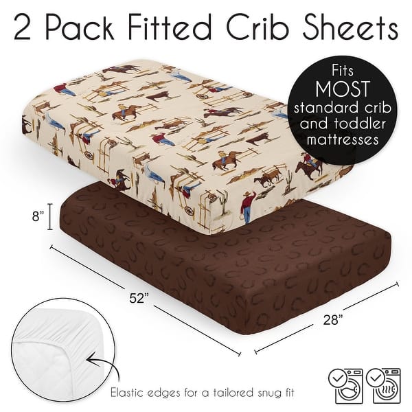 Sweet Jojo Designs Tan Brown Western Cowboy Boy 2 Pack Fitted Crib Sheets Wild West Horseshoe Southern Country Horse Cow Animal