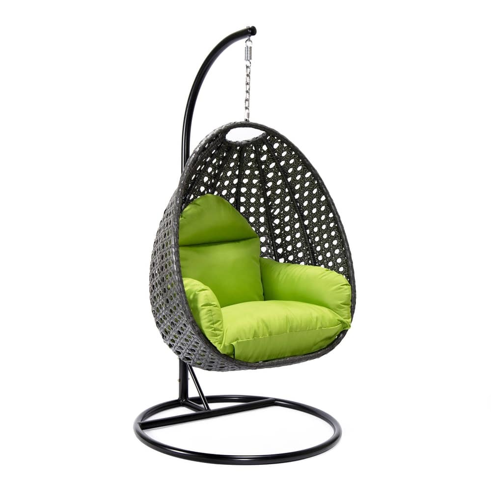 LeisureMod Charcoal Single Seater Rattan Wicker Egg Swing Hanging Chair for Indoor Outdoor Patio Porch Backyard Garden