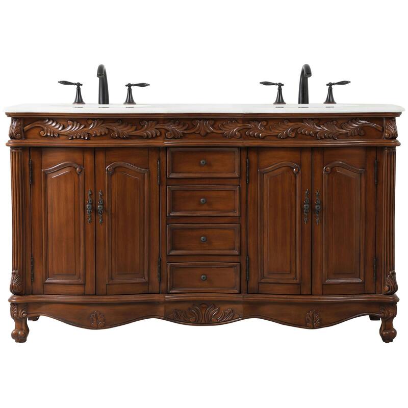 Elegant Lighting VF-1049-VW Windsor 60" Free Standing Double Basin - Teak - Wood Finish