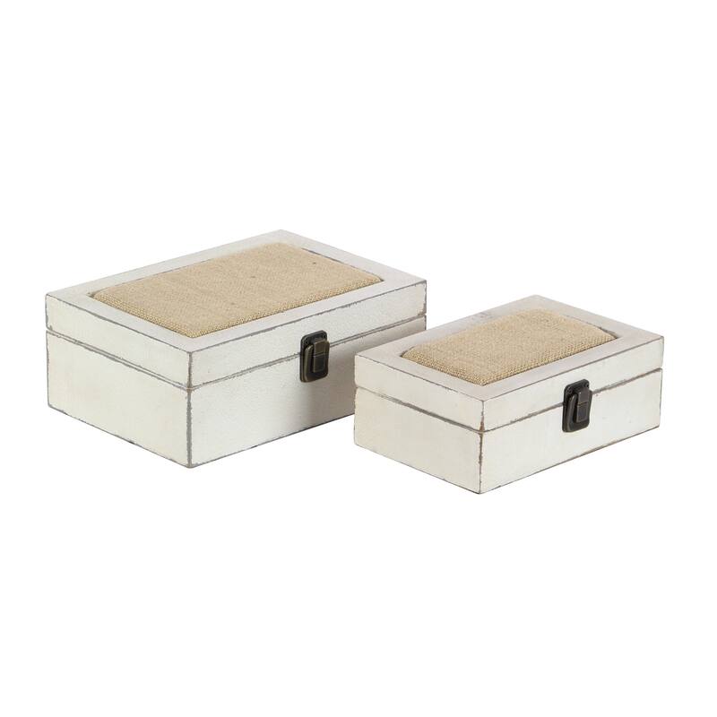 White Wooden Decorative Box with Hinged Lid (Set of 2)