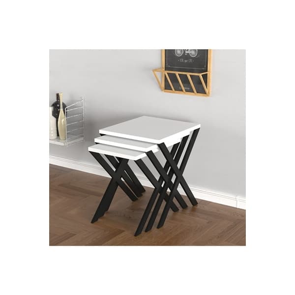 slide 2 of 2, Kontra 3-Pcs Cross Legs Nesting Table White