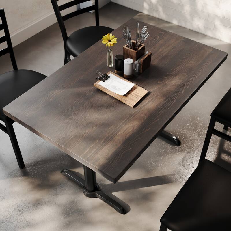 Rectangular Solid Wood Commercial Tabletop w/Two 22" x 22" Dining Height T-Bases - 30"W x 48"D x 29.5"H