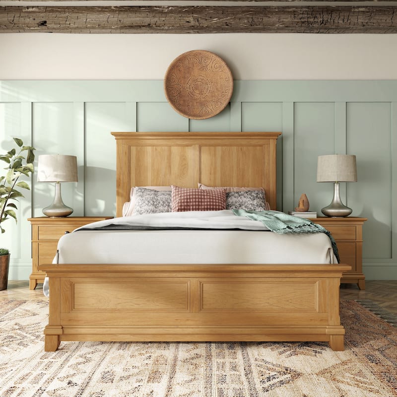 Furniture of America Wellington Farmhouse Natural Oak Solid Wood Panel Bed