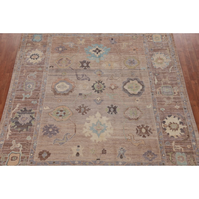 Hand Knotted Oriental 100% Wool Carpet Transitional All-Over Brown Oushak Area Rug - 10' 6'' X 8' 0''