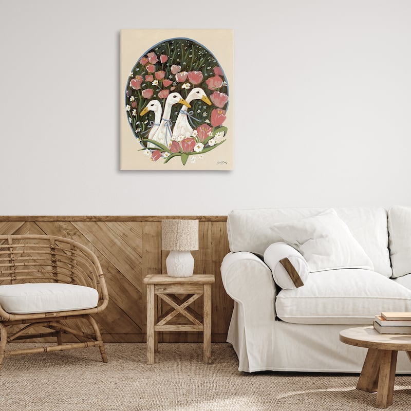 Stupell Ducks with Cottage Blooms Canvas Wall Art Design By Sara Baker