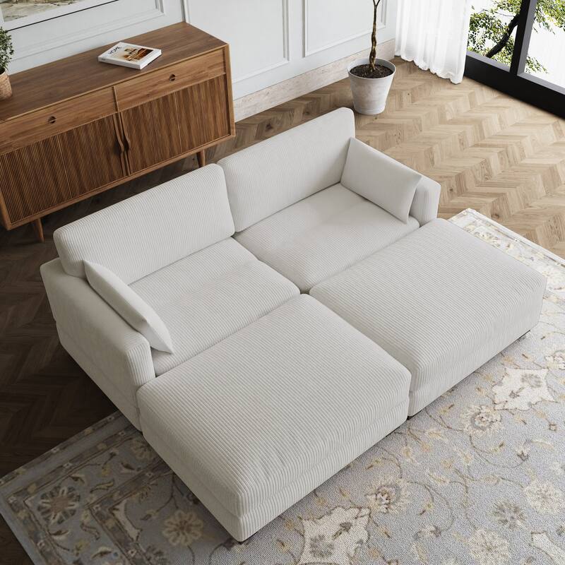 Sectional Sofa Set Modular Couch with Ottomans - Beige Set - Symmetrical