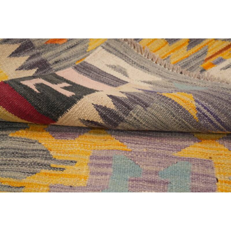 Hand Woven Oriental 100% Wool Carpet Southwestern Tribal Greys & Charcoal Kilim Runner Rug - 11' 9'' X 2' 10''