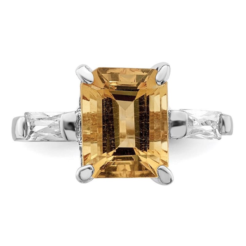 Curata 925 Sterling Silver Polished Open back Citrine Ring