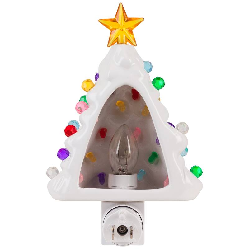 Retro Tree Ceramic Christmas Night Light - 7" - White