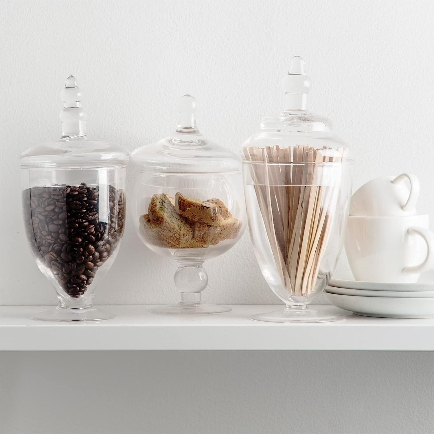 Set of 3 Candy Jar with Lid, Premium Acrylic Clear Glass Jar, Wedding &  Home DÃ©cor Centerpiece Cookie Candy Buffet Decorative Kitchen Storage Jar