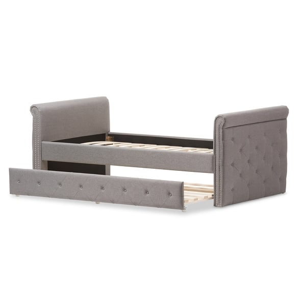 Baxton Studio Swamson Modern and Contemporary Grey Fabric Tufted Twin Size Daybed with Roll-out Trundle Guest Bed