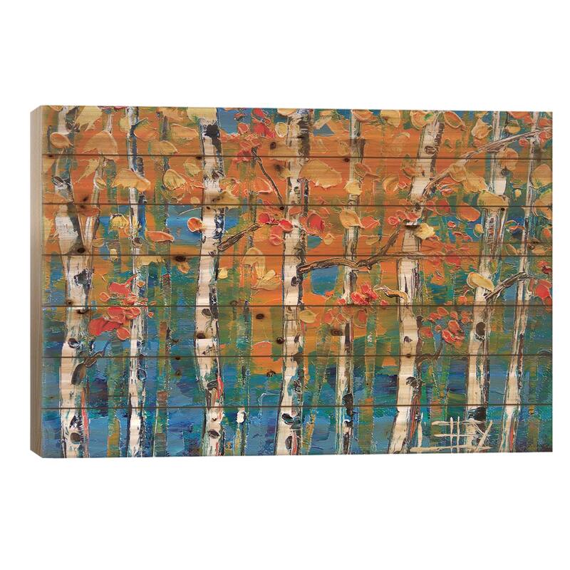 Blue Birch II Print On Wood by Lisa Elley - Multi-Color - 18x26x1.5
