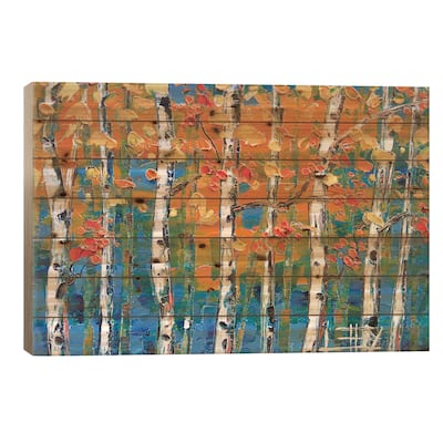 Blue Birch II Print On Wood by Lisa Elley - Multi-Color