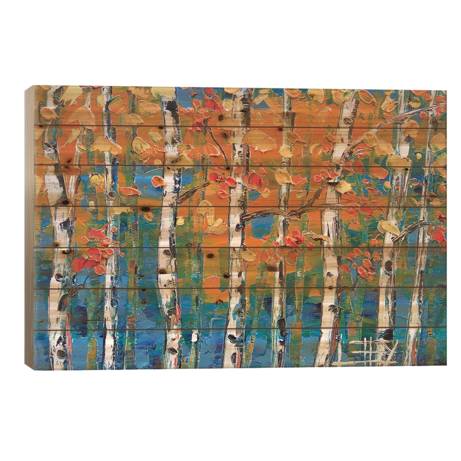 Blue Birch II Print On Wood by Lisa Elley - Multi-Color