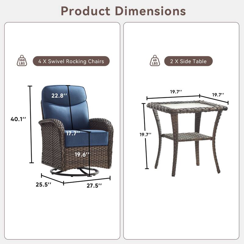 Pocassy Outdoor Wicker Patio Sofa with Swivel Chair Ottoman Sets