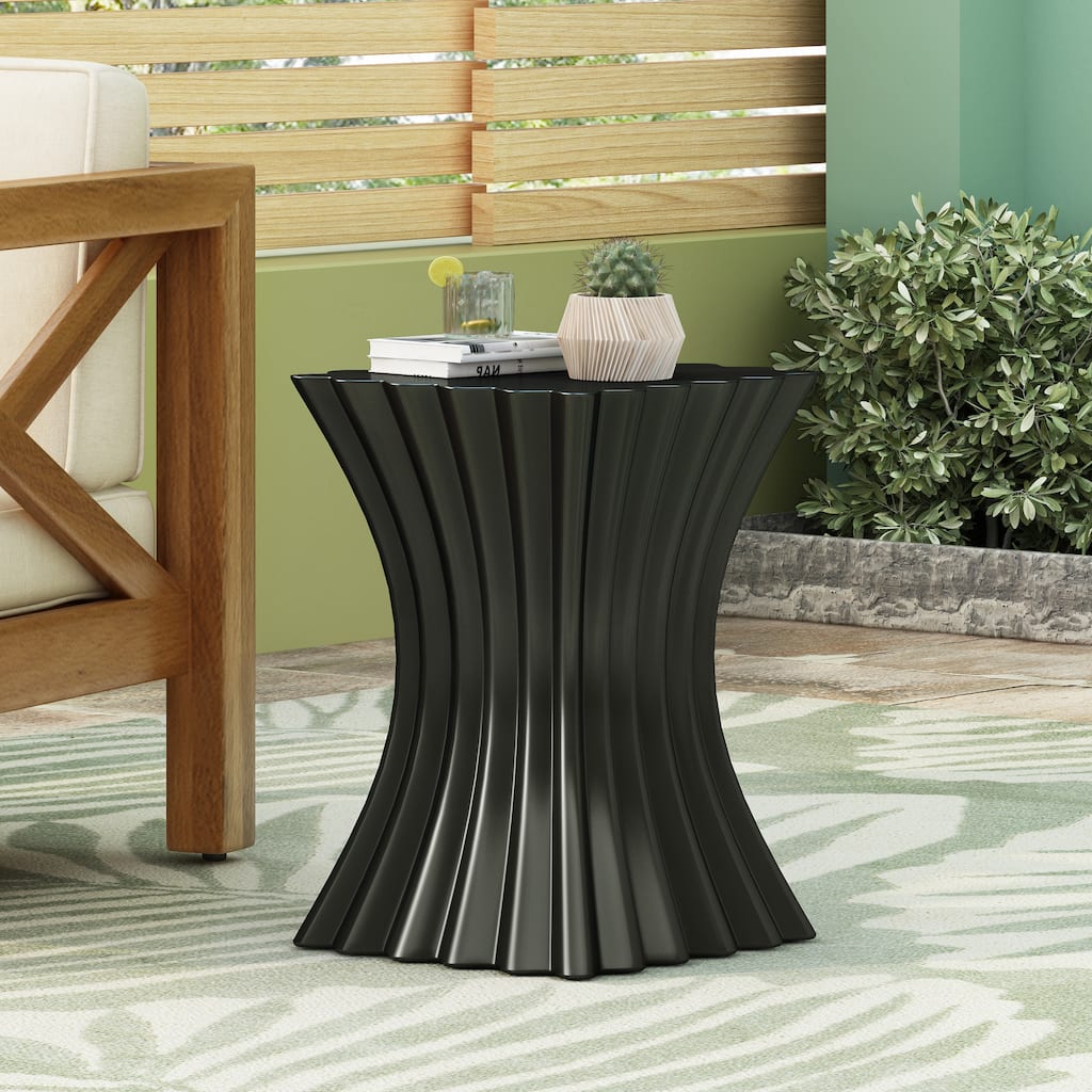 Outdoor Side Table, Decorative Accent Table, Lightweight Concrete Patio Garden Stool Table for Patio Balcony Beach Pool Side