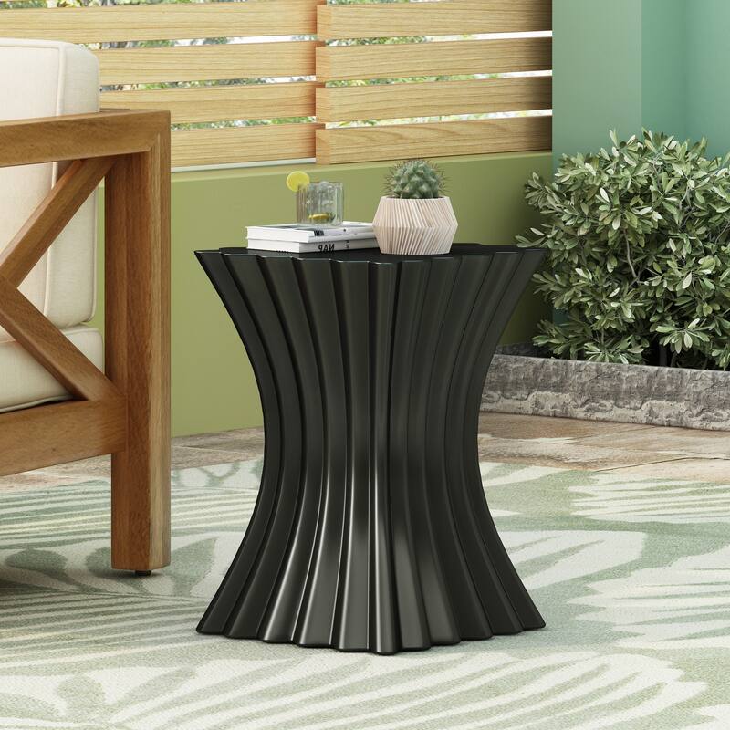 Outdoor Side Table, Decorative Accent Table, Lightweight Concrete Patio Garden Stool Table for Patio Balcony Beach Pool Side - Black