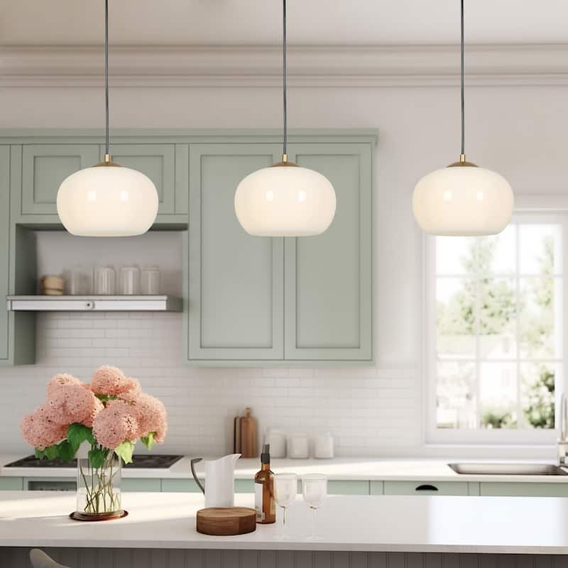 Modern Farmhouse 1-Light Opal Glass Pendant Light for Kitchen Island Dining Room Bedroom - White Gold - D9.5"xH7.5"