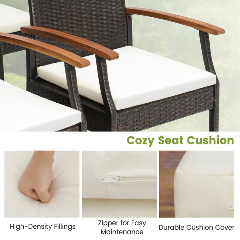 Costway 5PCS Patio Wicker Dining Set Cushion Acacia Wood Armchairs - 5-Piece