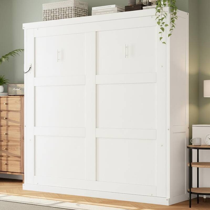 Murphy Bed with Foldable Cabinet Design by Harper&Bright Designs - White - Full