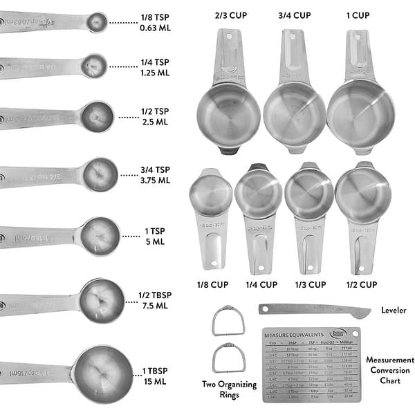 Measuring Cups and Spoons, 16 Piece Stainless Steel