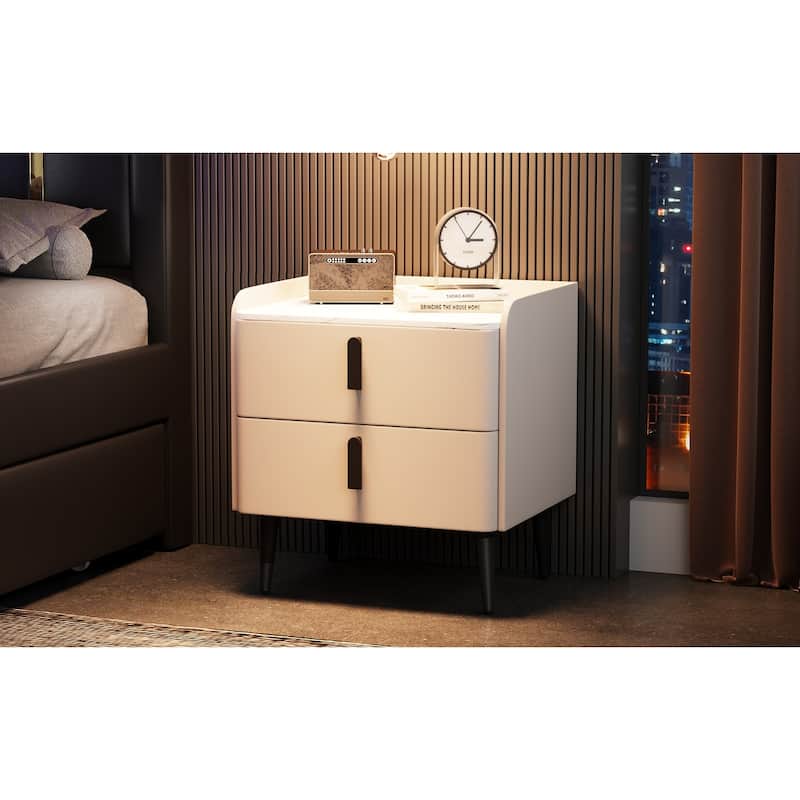 Nightstand with 2 Drawers,Night Stand with Marble-Pattern Tabletop,Modern Beside Table for Bedroom,End Table for Living Room