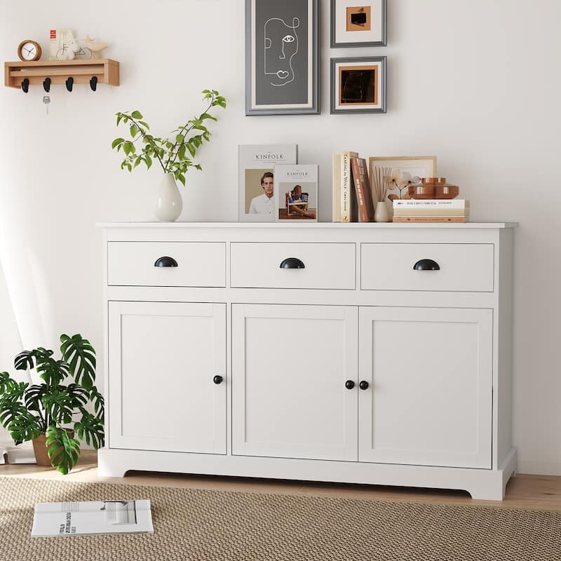 Gymax Modern Buffet Sideboard 53.5'' Storage Cabinet w/ 3 Drawers 3