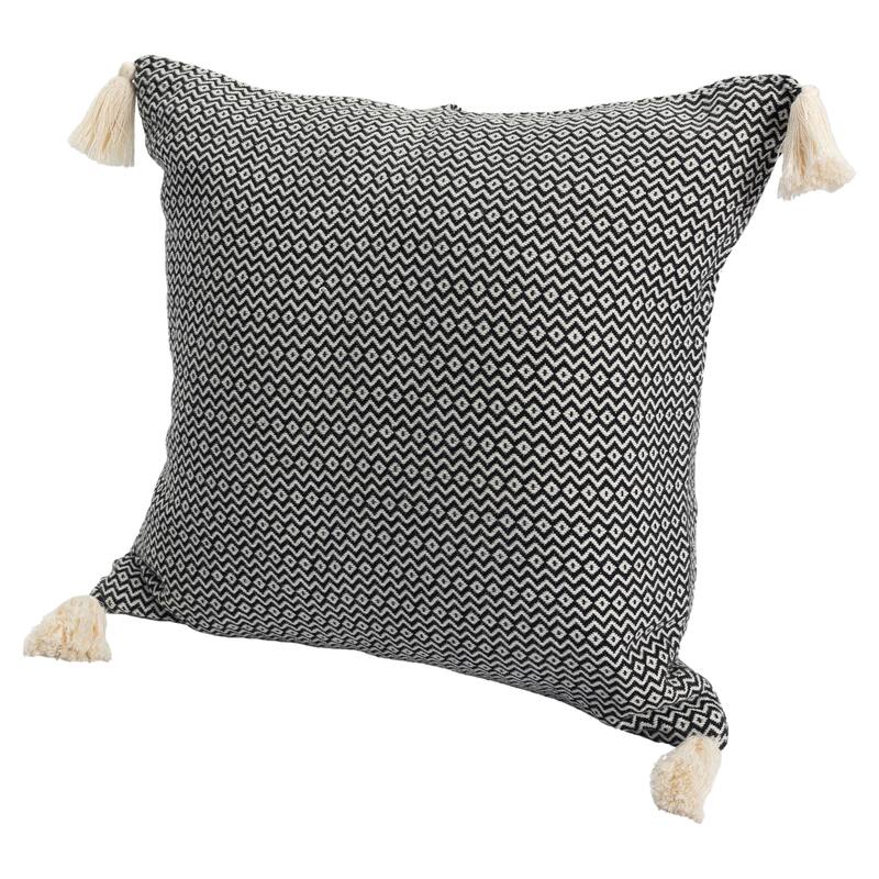 Geometric Chevron Square Throw Pillow with Tassels - 18" - Black and White