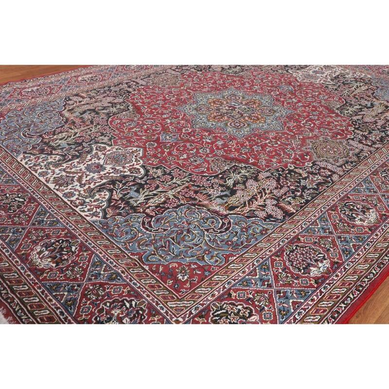 Animals Design Red Kashan Turkish Area Rug Machine Made Carpet - 9'9" x 13'0"