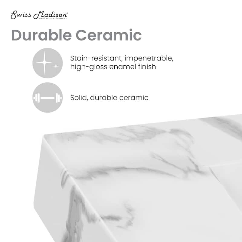 Angers 24" Right Side Faucet Wall-Mount Bathroom Sink In White Marble - 23.63" x 16.13" 5.75"