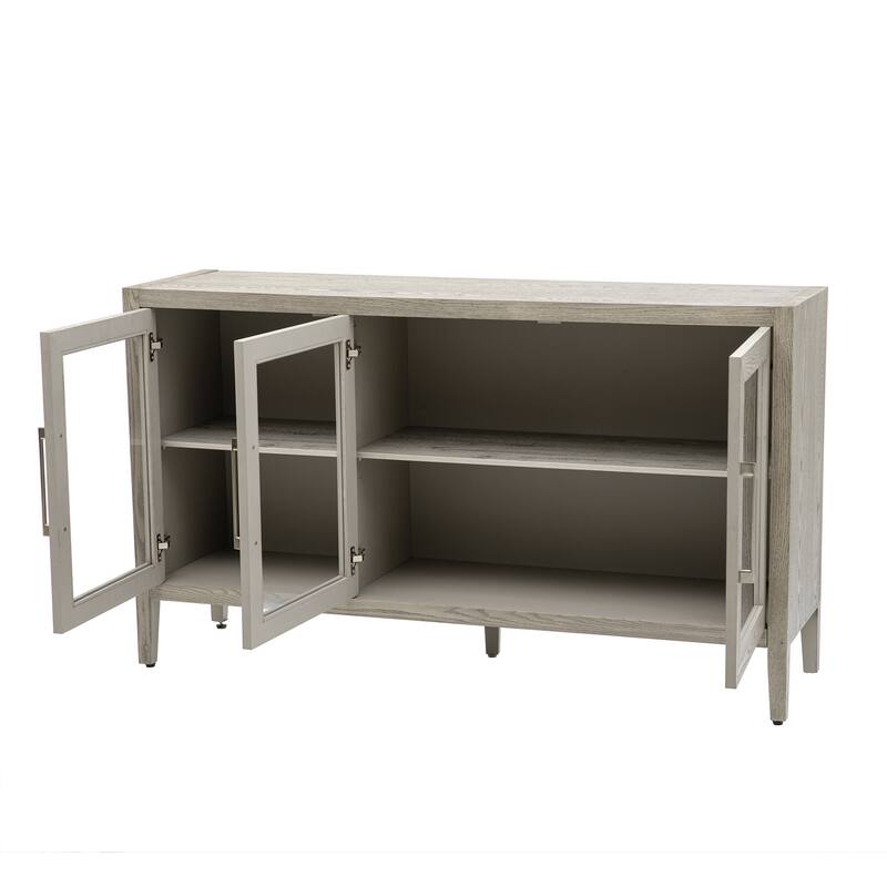 Wooden Storage Cabinet with 3 Tempered Glass Doors and Adjustable Shelf and Legs - 58.2"L×15.7"W×33.9"H